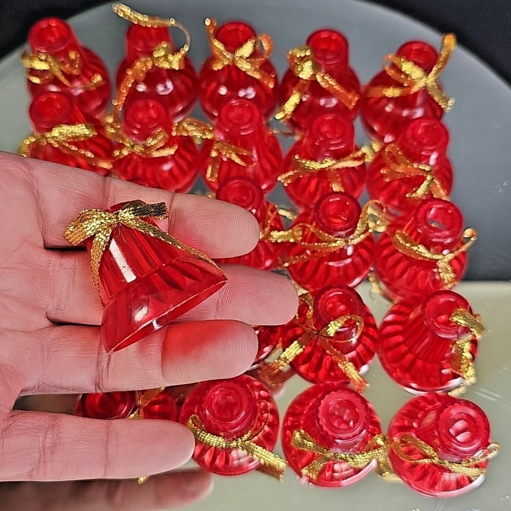 Vintage Mini Light Red Bell Overs Set Of 25pcs Christmas Light Covers Good Cond